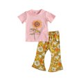 thumbnail image 3 of Honganda Girl's Two-piece Suit, Flower Print Short Sleeve Tops and Flared Pants, 3 of 7
