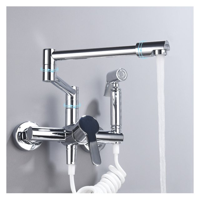 Brass Pot Filler Folding Faucet With Side Sprayer, Kitchen Sink Faucet With Swing Arm And Double Function Joint ,Easy to Install