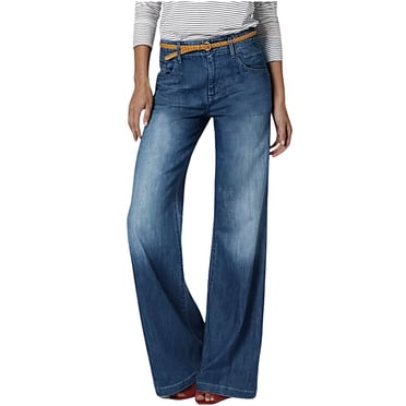 Hvobtty Women Casual Full Length Pants Jeans, Ladies' Elastic Wide Leg High Waist Versatile Loose Straight Leg Jeans