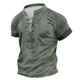 thumbnail image 1 of Birdeem T-Shirt Vintage à Lacets Manches Courtes Col Rabattu Patchwork pour Hommes, 1 of 10