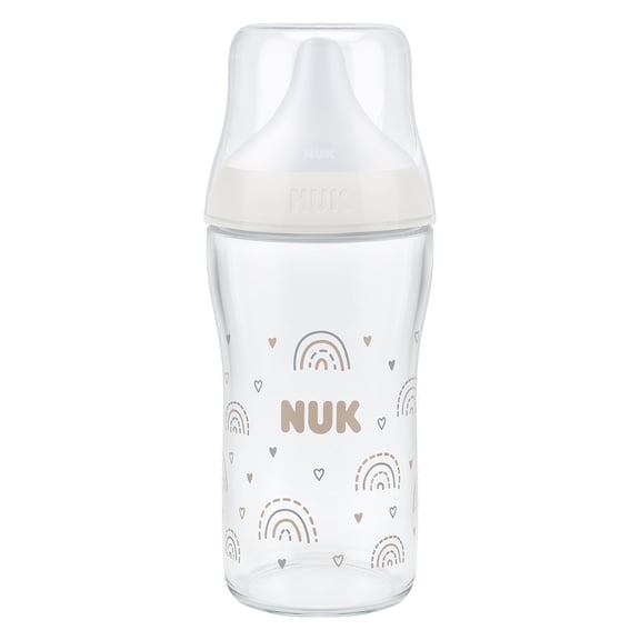 Biberon en verre pour bébé NUK Perfect Match, 3+ mois, 230 ml, biberon anti-coliques, indicateur de contrôle de la température, arc-en-ciel, 1 pièce