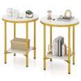 thumbnail image 1 of Gymax 2-Tier Round Side Table Set of 2 16'' Faux Marble End Table w/ Storage Shelf, 1 of 9