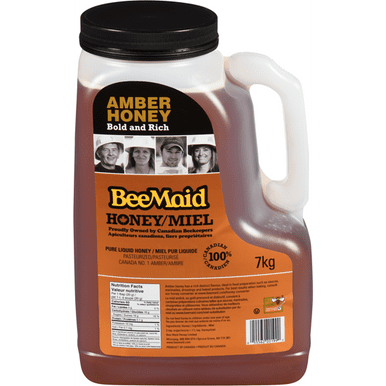 BeeMaid Miel Liquide Ambré, 100 % Pur Canadien Qualité Professionnelle, Seau Vrac pour Services Alimentaires 7 kg (15,4 Lb)