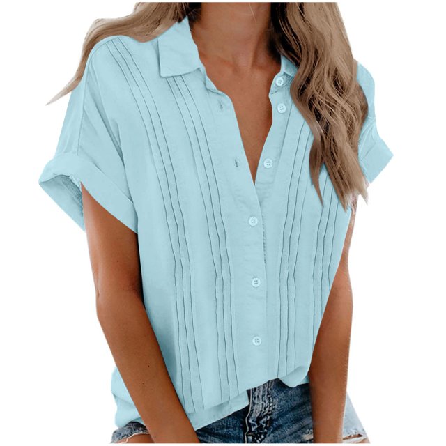 Birdeem Fashion Woman Causal Button Solid Blouse Short Sleeve T-Shirt Summer Tops