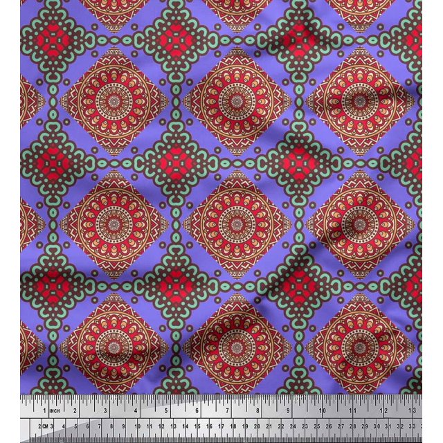 Soimoi Poly Georgette Fabric Floral Mandala Printed Craft Fabric by The Yard 42 Inch Wide