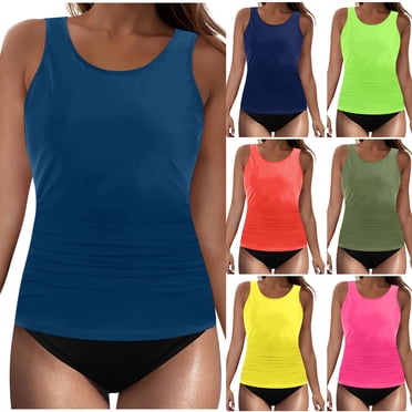 yoeyez Tankinis pour Femmes Deux Pièces Couleur Unie Col Ras du Cou Maillot de Bain Décontracté Haut de Tankini Modeste avec Bas Plage Contrôle du Ventre Maillot de Bain, Orange, P