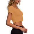 thumbnail image 4 of VSSSJ Crop Tops pour Femmes Manches Courtes Col Rond Extensible Chemise Décontractée Ajustée Solide Confortable Été Basique T-Shirts Courts Or Taille Unique, 4 of 5