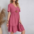 thumbnail image 3 of Robe à Volants à Étages pour Femmes Grande Taille, Été, Manches Courtes, Robe Babydoll Décontractée à Col en V, Robes pour Dames, Rose Vif, P, 3 of 7