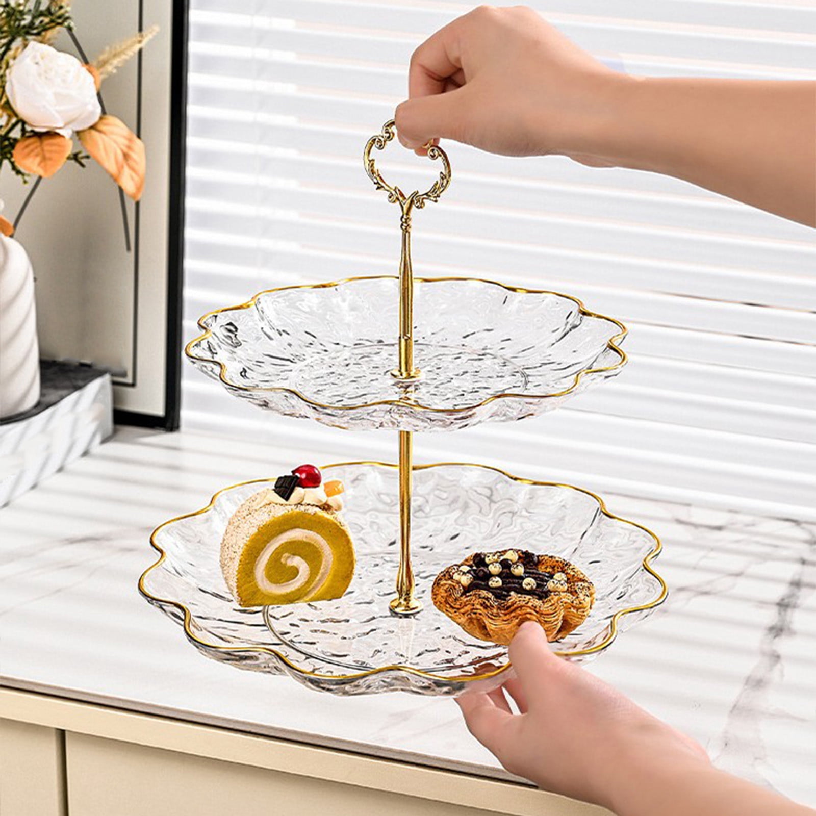 Yhmxh Rangement de Cuisine Assiettes à Fruits Salon Table Basse Ménage Transparent Support à Bonbons Dessert Fête Mariage avant Bureau Placé Collation Plateau à Dessert Étages Support à Dessert Plateau à Fruits