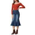 thumbnail image 2 of Unique Bargains Jupe Queue de Poisson pour Femme Jupe Longue en Denim Délavé pour Femme, 2 of 5