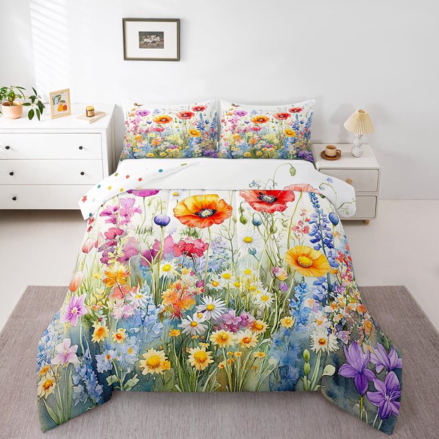 Colorful Flowers Comforter Set Jungle Plant Down Comforter,Boho Floral King Bedding Set,Botanical Leaves Quilt Set Country Butterfly Rustic Home Decor
