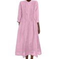 thumbnail image 2 of Robes Maxi en Coton et Lin pour Femmes, Robe Tunique à Boutons Col Ras du Cou Manches Longues Plissée Ligne a Fluide Longues Robes Robes pour Femmes Cocktail TTG, 2 of 9