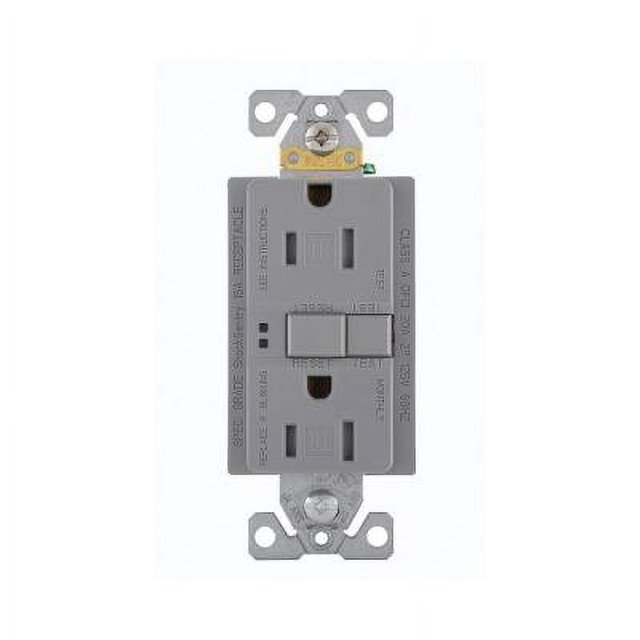 Eaton GFCI Auto-Test 15A -125V Récipient Double Résistant à l'Altération avec Plaque Murale de Taille Standard, Gris