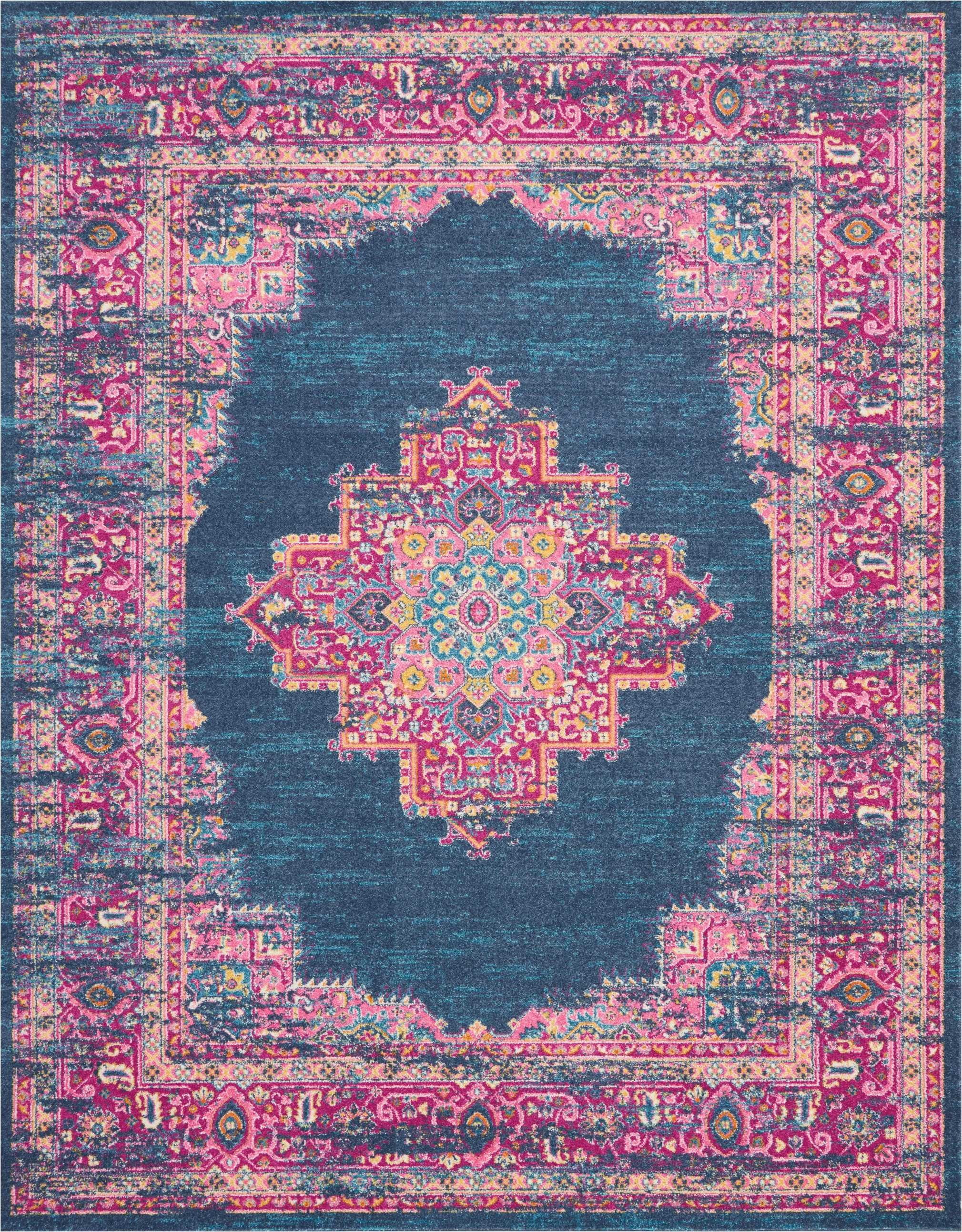 homeroots home decor 385256 8’ x 10’ Blue and Pink Medallion Area Rug