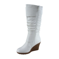 thumbnail image 3 of Bottes Mode pour Femmes à Fermeture Éclair Hauteur Genou, Talon Compensé Décontracté, Chaussures d'Hiver ( Blanc, 8.5), 3 of 5