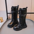 thumbnail image 1 of YUNAFFT Girls Knee High Boots Zipper Closure Solid Color British Style Casual Versatile Martin Boots, 1 of 8