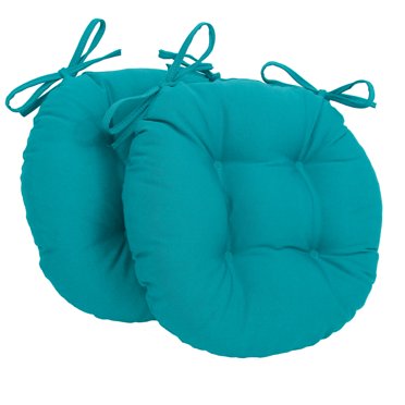 Blazing Needles 916X16RD-T-2CH-TW-AB 16-inch Solid Twill Round Tufted Chair Cushions (Set of 2) - Aqua Blue