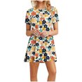 thumbnail image 1 of Ovzne Robes d'Été pour Femmes Robe Mode Robes pour Femmes Été Décontractée Col Rond Manches Courtes Robe Imprimée Grande Taille Robe Maxi Manches Courtes Imprimée Liquidation, 1 of 5