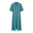 thumbnail image 4 of Pisexur Robes d'Automne pour Femmes Col Rabattu Manches 1/2 Robe Maxi Mode Élégante Couleur Unie Robes de Retour à la Maison Décontractées Fluides Col en V Boutonnée Robe de Cocktail, 4 of 6