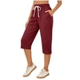 thumbnail image 1 of Fsgntruao Shorts Capris à Cordon pour Femmes, Couleur Unie, avec Poches, 1 of 5