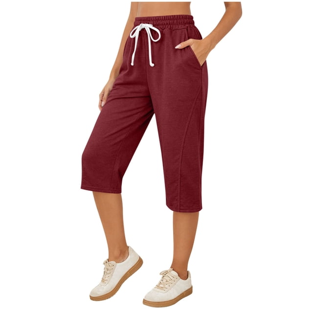 Fsgntruao Shorts Capris à Cordon pour Femmes, Couleur Unie, avec Poches