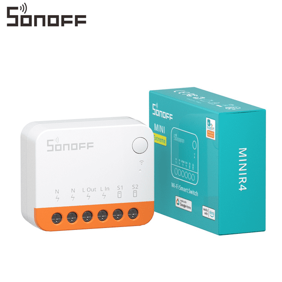 SONOFF MINIR4 10A Interrupteur Lumineux Sans Fil Intelligent Wi‐Fi Bluetooth Compatible avec Alexa et l'Assistant Google Home, Contrôle par Appli et Commande Vocale pour Maison Intelligente 1 Paquet