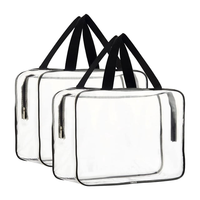 WHEANG Clearance 2PCS Large Clear Makeup Cosmetic Toiletry Organizer Bag Clear Plastic Tote Bags Transparent Handbag