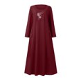 thumbnail image 4 of Meichang Robes d'Été Décontractées pour Femmes, Robes Maxi Évasées en Coton et Lin, Manches Longues, Encolure Dégagée, Robes à Imprimé Pissenlit, Robes Amples en Lin avec Poches, Bourgogne G, 4 of 5