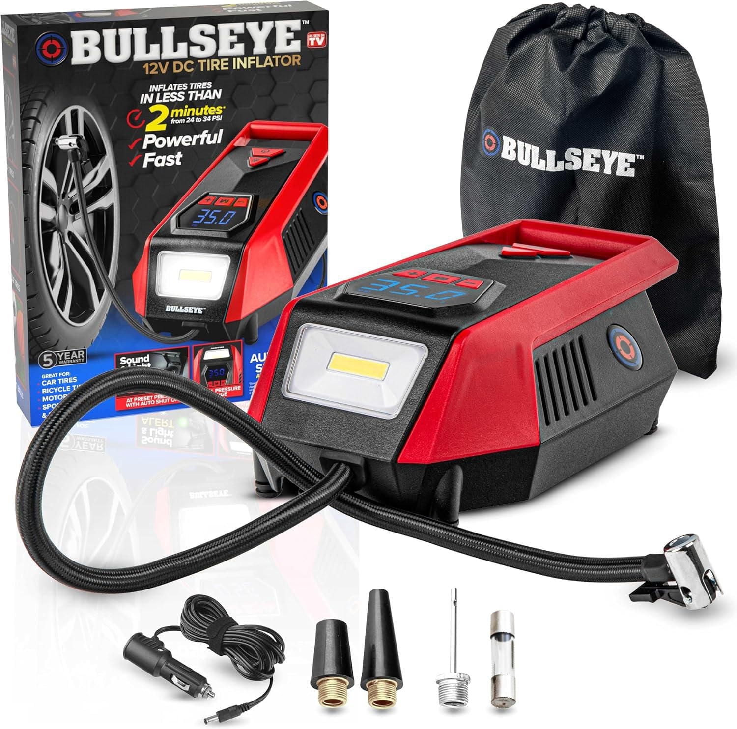 Bullseye 12V DC Rapid 2 Minute Auto Shut off 150 PSI Digital Gauge Tire Inflator Air Compressor