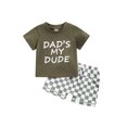 thumbnail image 1 of Faithtur Vêtements d'Été pour Garçons Ensemble 2 Pcs T-Shirts à Manches Courtes Col Rond Imprimé Lettre et Shorts à Damier, 1 of 9