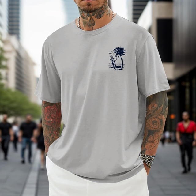 T-shirt Décontracté à Imprimé Graphique, Manches Courtes, Col Rond, pour Usage Quotidien, T-Shirt pour Homme à Coupe Confortable et
