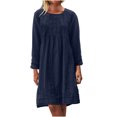 thumbnail image 1 of MeetoTime Robe Mi-Longue pour Femme à Col Rond, Manches Longues, Longueur Genou, Légère, Ample, en Coton et Lin, Tailles P-5TG, 1 of 8