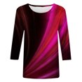 thumbnail image 4 of HKEJIAOI Hauts pour Femmes à Manches 3/4, Imprimé Floral, Col Ras du Cou, TTG, Blouse d'Été, 4 of 5