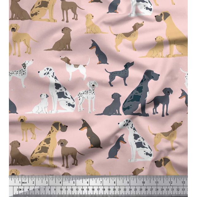 Soimoi Pink Poly Georgette Fabric Mix Dog Print Sewing Fabric Yard 42 Inch Wide