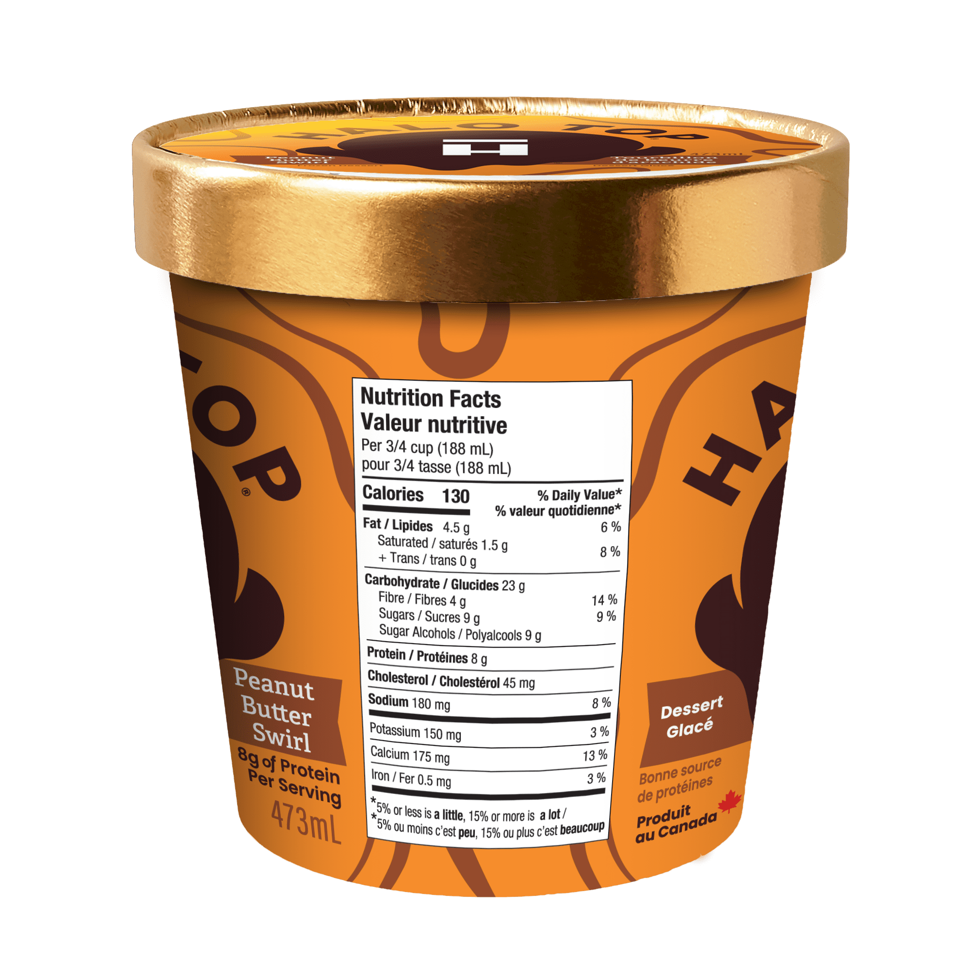 Halo Top Peanut Butter Swirl Frozen Dessert, Low Calorie, High Protein, 473 mL Tub, Peanut Butter Swirl
