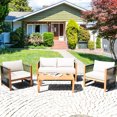 thumbnail image 1 of Costway 4PCS Wooden Patio Furniture Set CUS01hioned Sofa W/Rope Armrest White, 1 of 9