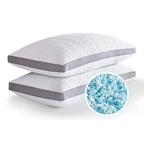 Meoflaw Cooling Pillows Queen Size Set of 2,Shredded Memory Foam Bed Pillows for Sleeping,Queen Pillows for Back & Side Sleepers,Adjustable 2 Pillows Queen Size with Washable Cover