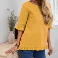 thumbnail image 2 of Hauts en Coton et Lin d'Été pour Femmes Manches à Volants Col Rond Couleur Unie Chemises Blouses Décontractées Confortables Basiques, 2 of 7