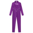 thumbnail image 3 of TiaoBug Combinaison de Patinage Artistique pour Filles, Col Montant en Strass, Tenue de Compétition, Violet, 8, 3 of 7