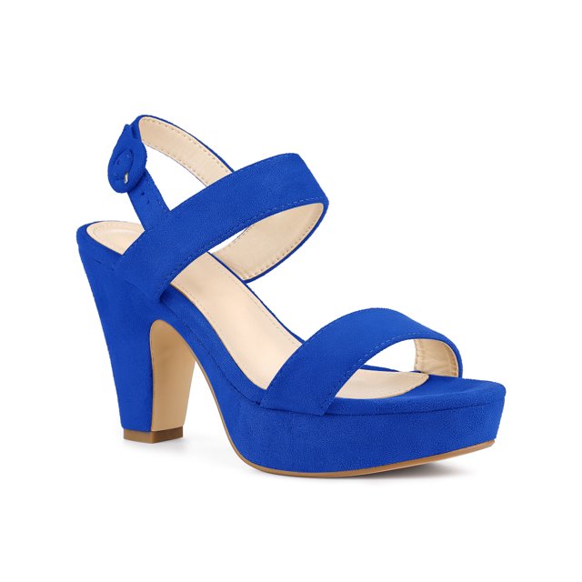 BLISSFUL STEP Women Platform Slingback Block Heeled Sandals Roal Blue 9