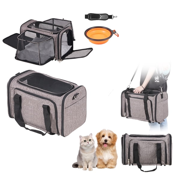 KFFKFF Wheeled Pet Transporter, Compliant with Air Travel Regulations, Extendable Handle and Shoulder Harness, Canine Transporter for Animals Weighing Less Than 25 lbs, Includes 1 Collapsible Dish