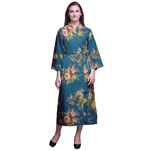Bimba Robe en Coton Bleu à Feuilles Florales et Rose Kiko pour Femmes, Légère, Imprimée, Croisée, Chemise de Demoiselle d'Honneur pour la Préparation X
