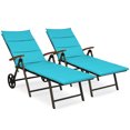 thumbnail image 1 of Costway Lot de 2 Chaises Longues Inclinables en Rotin d'Aluminium, Chaise Réglable à 5 Positions, Turquoise, 1 of 10
