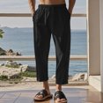 thumbnail image 1 of FcBaudy Full Length Pants Men's Casual Holiday Pocket Drawstring Solid Color Elastic Waist Cropped Pants Men Pants, 1 of 4