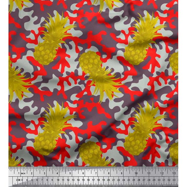 Soimoi Tissu en Poly Georgette Texture Camouflage & Imprimé Fruits de Pin Tissu au Mètre 52 Pouces de Large