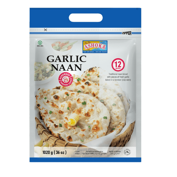 Ashoka Tandoori Garlic Naan - 12 pc, TANDOORI NAAN - GARLIC