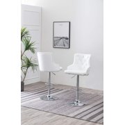 Adjustable Bar Stools with White Faux Leather and Tufted Seats (Set of 2)