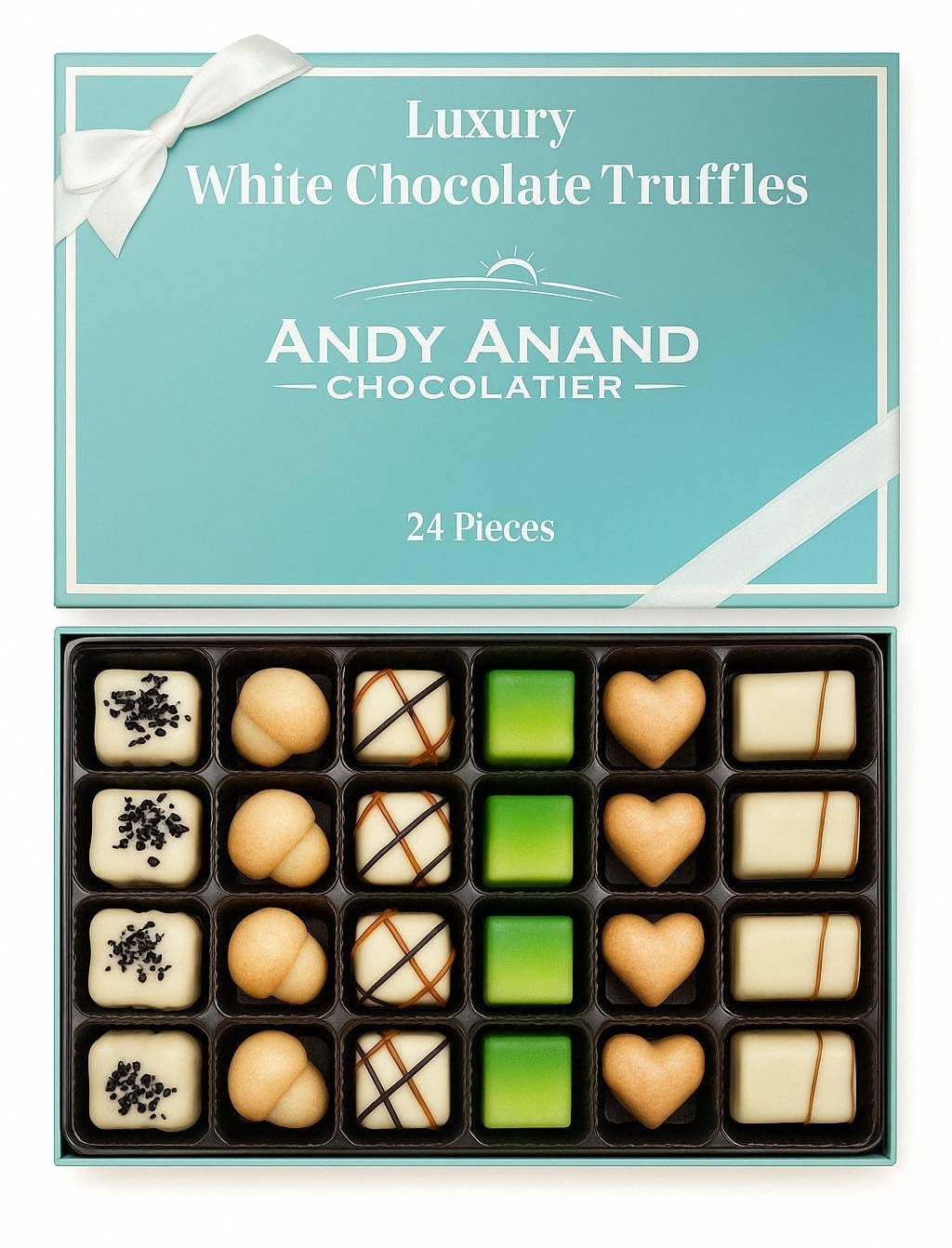 Andy Anand Luxury Belgian White Chocolate Truffles - Handmade Assorted Chocolate Flavors - Gourmet Collection Belgian Chocolate with Delectable Ganache - Choclate Gift Box (24 Pcs)