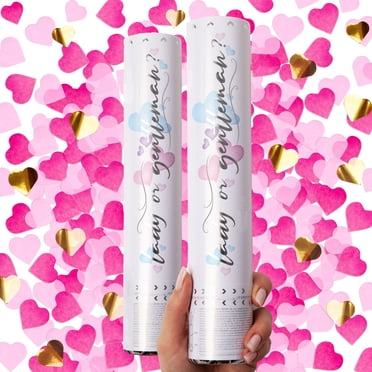 PrimePure Gender Reveal Confetti Cannon – 2 Pack, Pink, Heart Paper Confettiink, Heart Paper Confetti