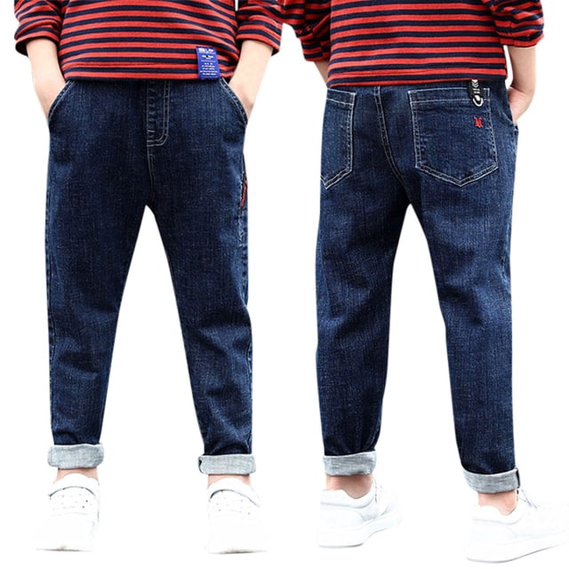 Jeans Coupe Droite Régulière pour Garçons - Pantalon en Denim Décontracté, Extensible, Taille Élastique, 4-14 Ans